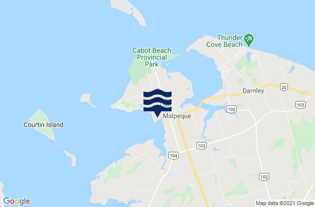 Mapa da tábua de marés em Malpeque, Canada