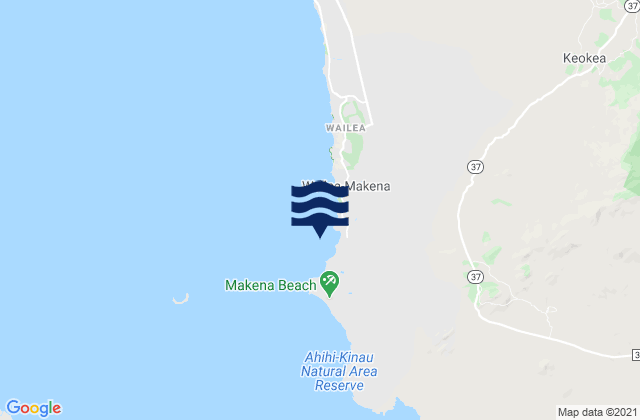 Mapa da tábua de marés em Maluaka Beach, United States