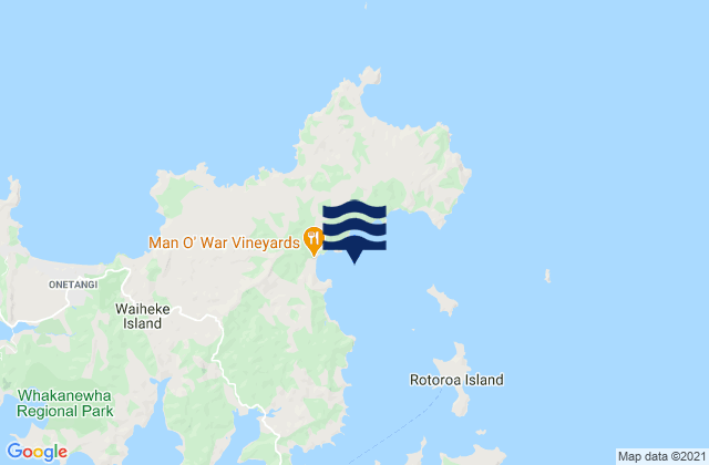 Mapa da tábua de marés em Man O War Bay, New Zealand