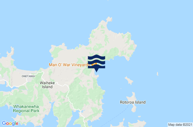 Mapa da tábua de marés em Man O' War Bay, New Zealand
