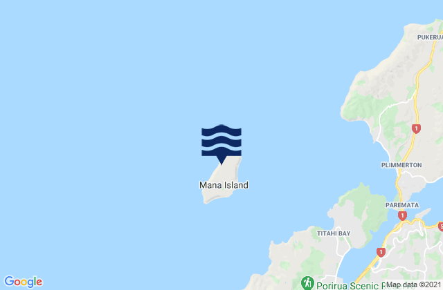 Mapa da tábua de marés em Mana Island, New Zealand