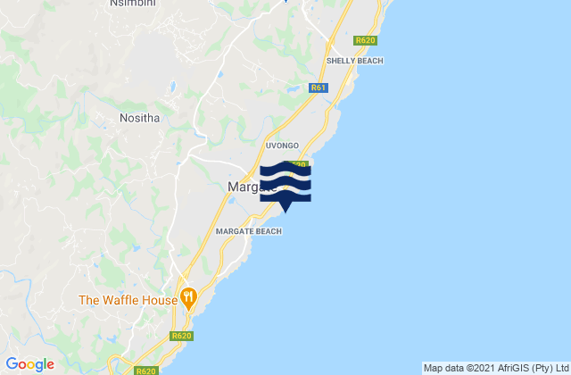 Mapa da tábua de marés em Manaba Beach, South Africa