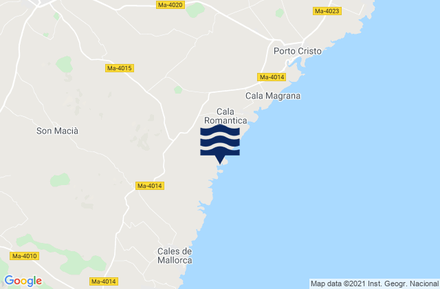 Mapa da tábua de marés em Manacor, Spain