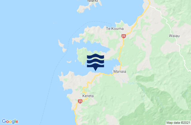 Mapa da tábua de marés em Manaia Harbour, New Zealand