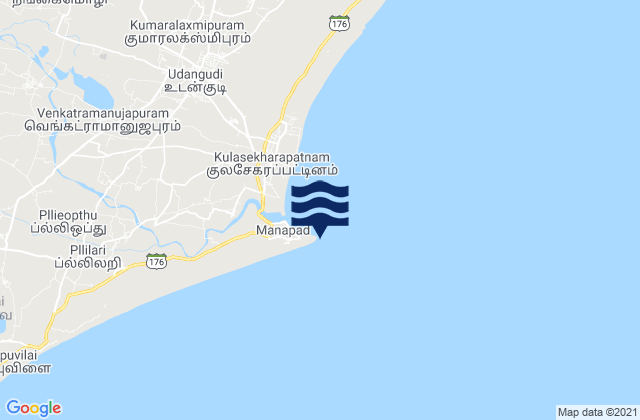 Mapa da tábua de marés em Manapad Point ( Kulasekharapatanam), India