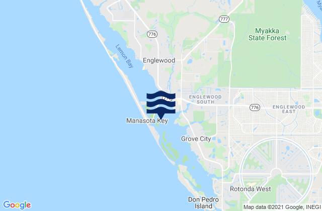 Mapa da tábua de marés em Manasota Key, United States