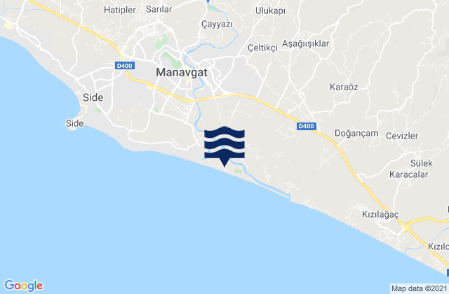 Mapa da tábua de marés em Manavgat İlçesi, Turkey