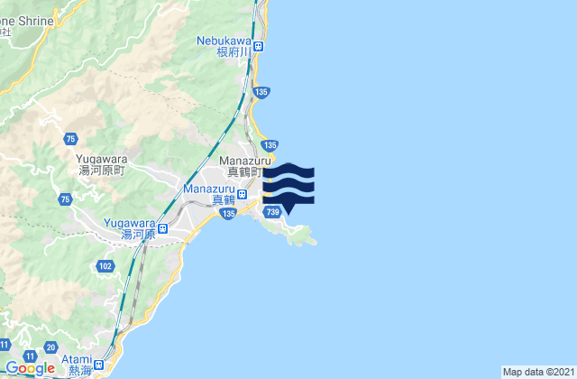 Mapa da tábua de marés em Manazuru, Japan