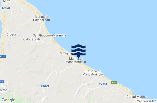Mapa da tábua de marés em Mandatoriccio, Italy