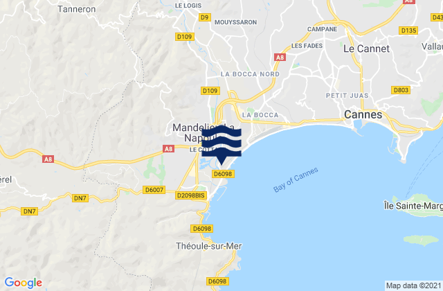 Mapa da tábua de marés em Mandelieu-la-Napoule, France