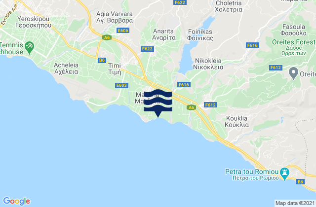 Mapa da tábua de marés em Mandriá, Cyprus