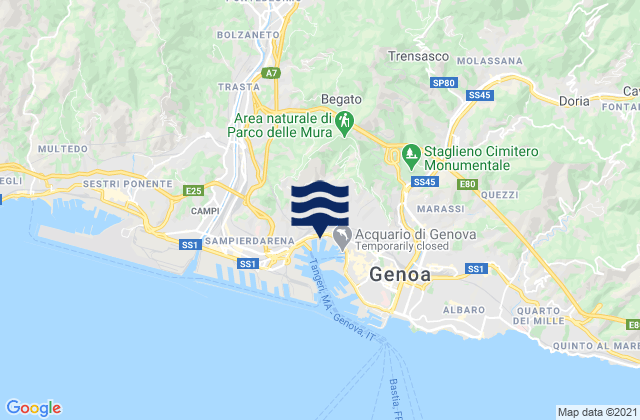 Mapa da tábua de marés em Manesseno, Italy