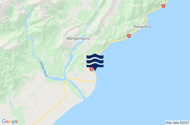 Mapa da tábua de marés em Mangamaunu, New Zealand