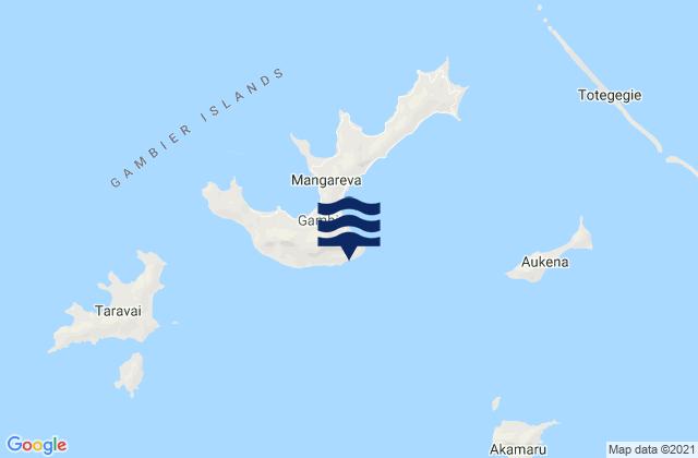 Mapa da tábua de marés em Mangareva Island, French Polynesia