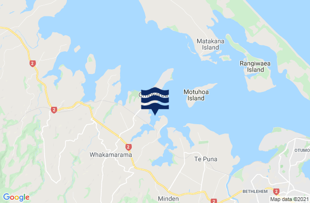 Mapa da tábua de marés em Mangawhai Bay, New Zealand