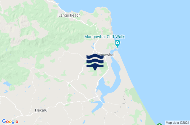 Mapa da tábua de marés em Mangawhai Estuary, New Zealand