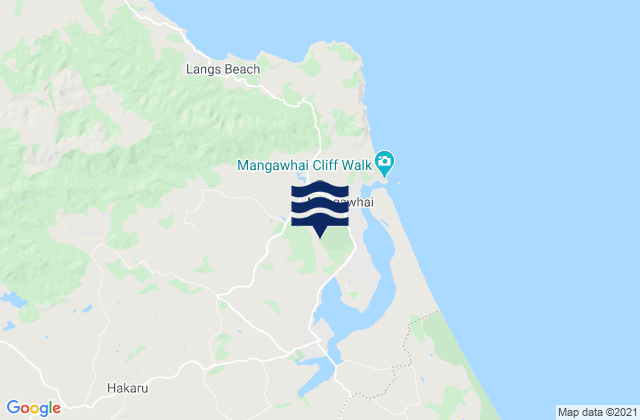 Mapa da tábua de marés em Mangawhai Harbour, New Zealand