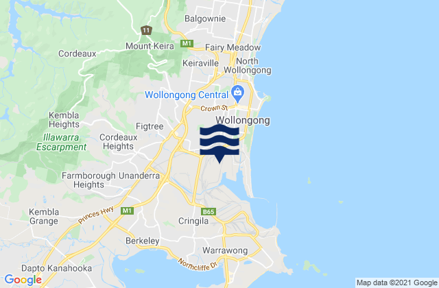 Mapa da tábua de marés em Mangerton, Australia