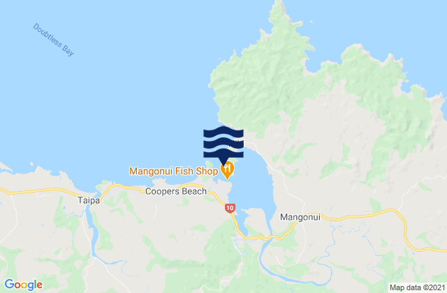 Mapa da tábua de marés em Mangonui, New Zealand