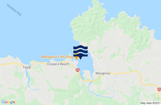 Mapa da tábua de marés em Mangonui Harbour, New Zealand