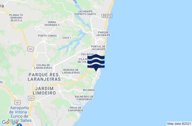Mapa da tábua de marés em Manguinhos, Brazil