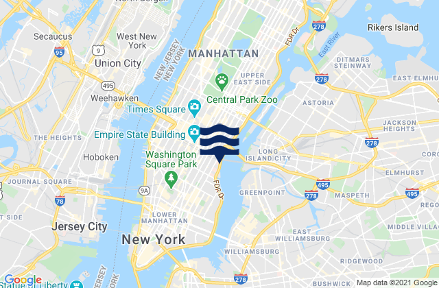 Mapa da tábua de marés em Manhattan 26th street, United States