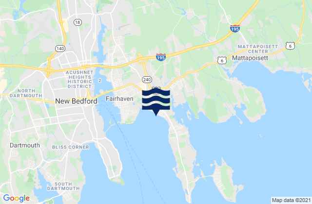 Mapa da tábua de marés em Manhattan Avenue, United States