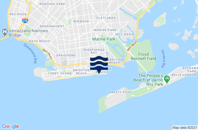 Mapa da tábua de marés em Manhattan Beach Brooklyn, United States
