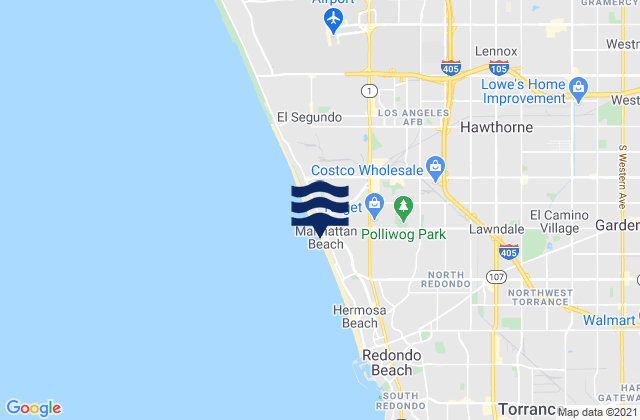 Mapa da tábua de marés em Manhattan Beach, United States