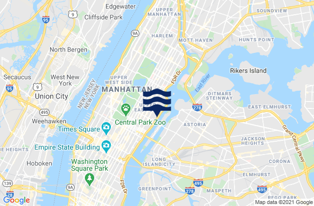 Mapa da tábua de marés em Manhattan, United States