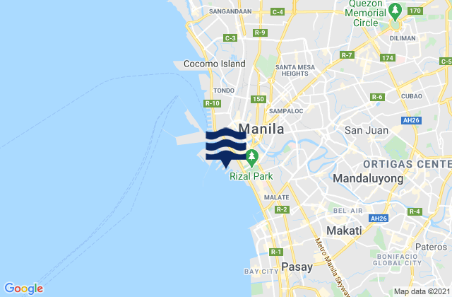 Mapa da tábua de marés em Manila, Philippines