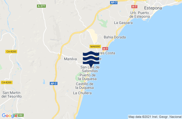 Mapa da tábua de marés em Manilva, Spain