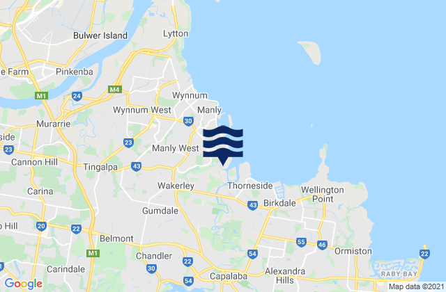 Mapa da tábua de marés em Manly West, Australia