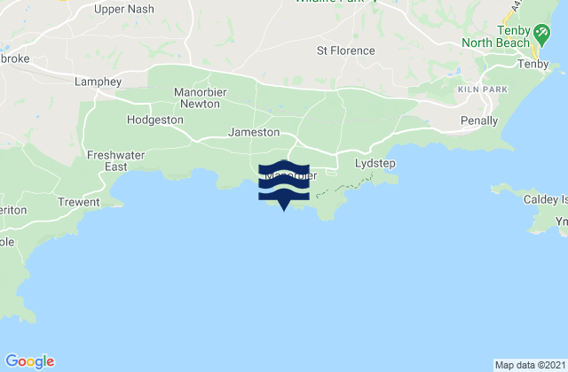Mapa da tábua de marés em Manorbier, United Kingdom