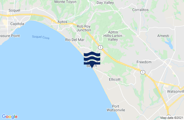 Mapa da tábua de marés em Manresa Beach, United States