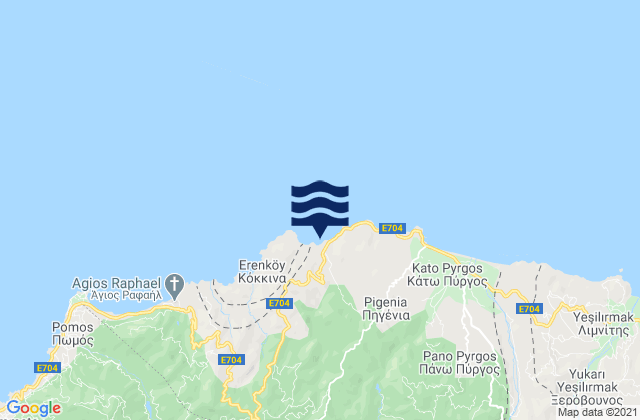 Mapa da tábua de marés em Mansoúra, Cyprus