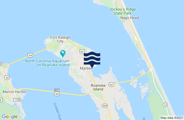 Mapa da tábua de marés em Manteo, United States