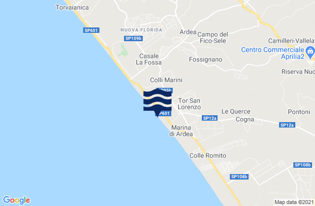 Mapa da tábua de marés em Mantiglia di Ardea, Italy