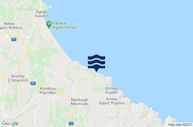 Mapa da tábua de marés em Mantoúdi, Greece