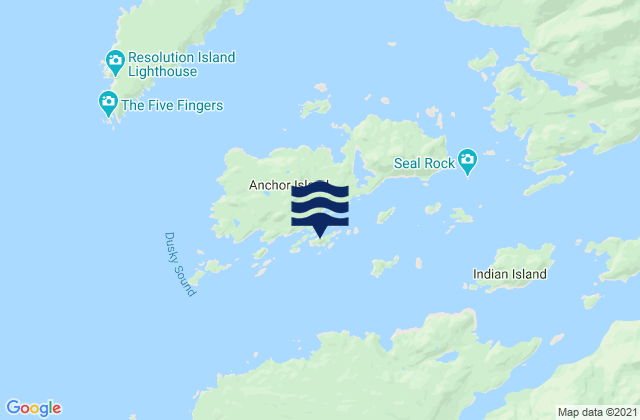 Mapa da tábua de marés em Many Islands, New Zealand
