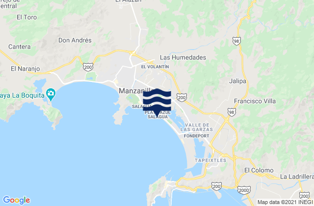 Mapa da tábua de marés em Manzanillo, Mexico