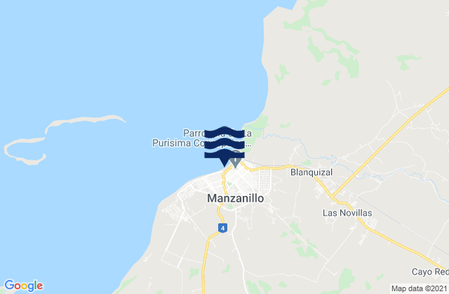 Mapa da tábua de marés em Manzanillo, Cuba