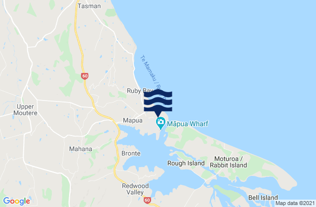 Mapa da tábua de marés em Mapua, New Zealand