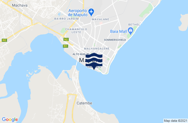 Mapa da tábua de marés em Maputo, Mozambique