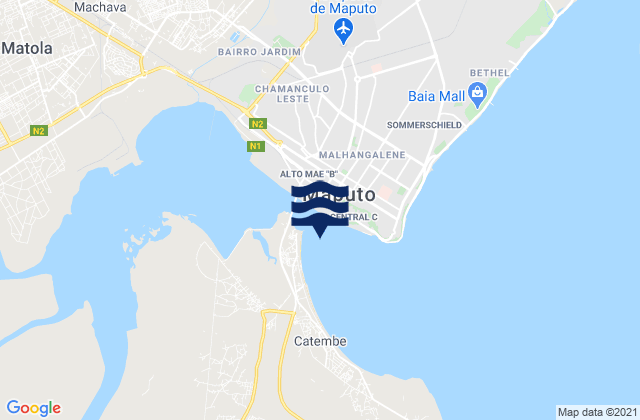 Mapa da tábua de marés em Maputo, Mozambique