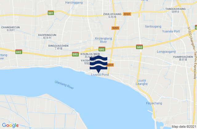 Mapa da tábua de marés em Maqiao, China
