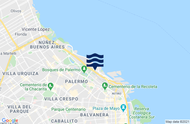 Mapa da tábua de marés em Maquinita, Argentina