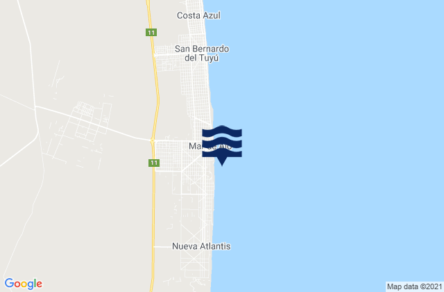 Mapa da tábua de marés em Mar de Ajo, Argentina