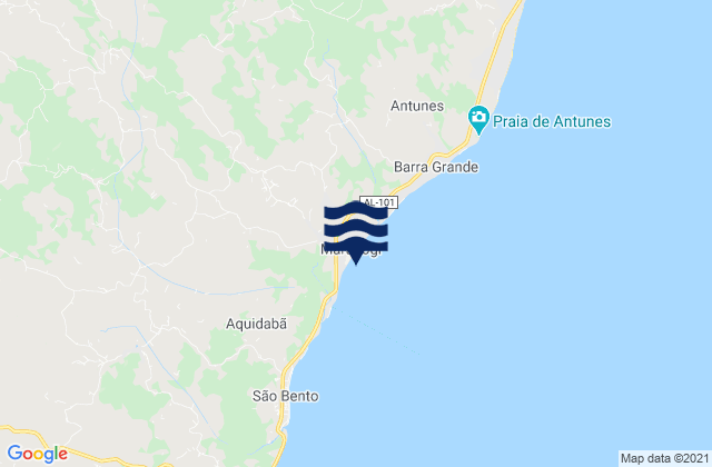Mapa da tábua de marés em Maragogi, Brazil