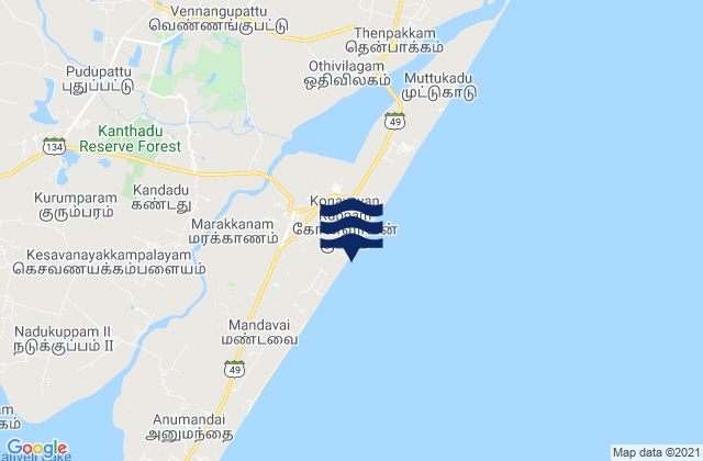 Mapa da tábua de marés em Marakkanam, India
